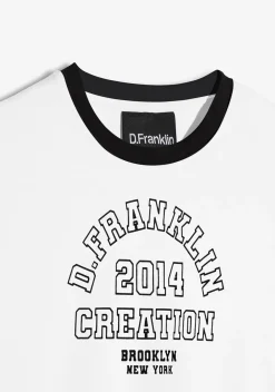 D.Franklin Contrast Ribbed Cropped T-Shirt White|Damen T-Shirts
