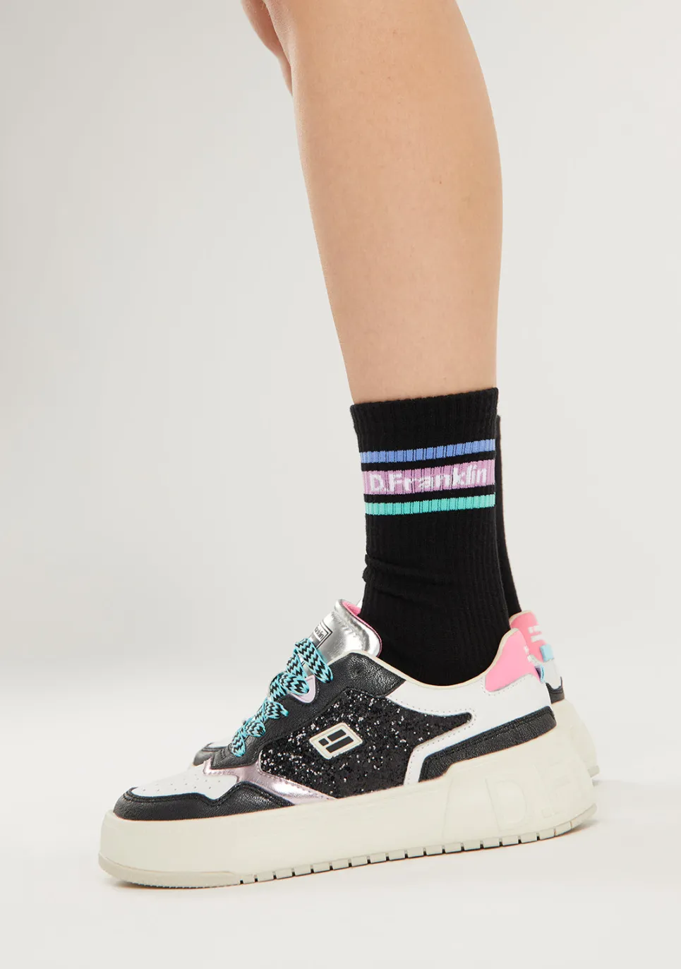 D.Franklin Court Basic Glitter Black|Damen Plattform-Sneakers|Sneakers