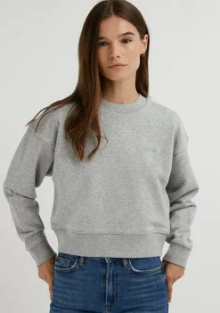 D.Franklin Embroidery Logo Cropped Crew Neck Sweatshirt / Grey|Damen Sweatshirts