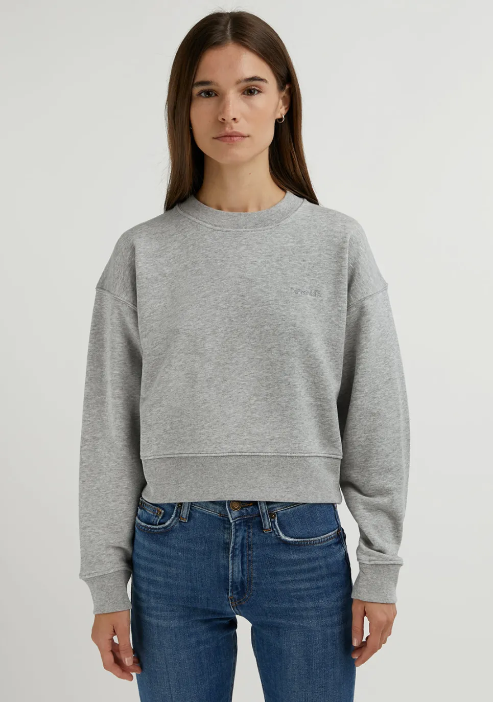 D.Franklin Embroidery Logo Cropped Crew Neck Sweatshirt / Grey|Damen Sweatshirts