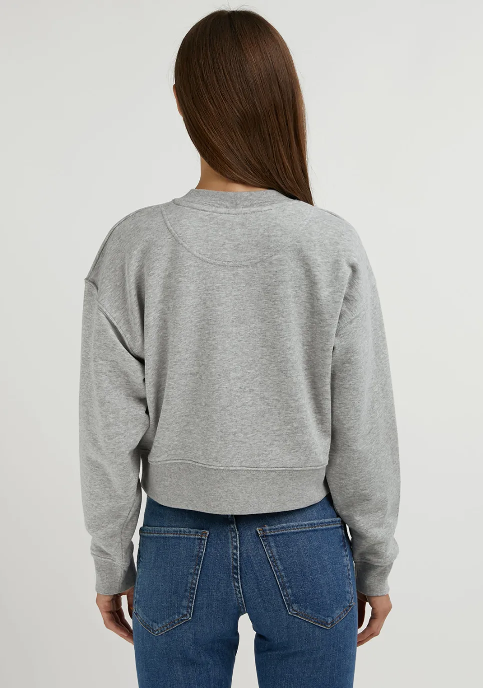 D.Franklin Embroidery Logo Cropped Crew Neck Sweatshirt / Grey|Damen Sweatshirts