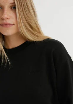 D.Franklin Embroidery Logo Cropped Crew Neck Sweatshirt / Black|Damen Sweatshirts