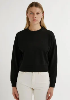 D.Franklin Embroidery Logo Cropped Crew Neck Sweatshirt / Black|Damen Sweatshirts
