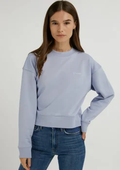 D.Franklin Embroidery Logo Cropped Crew Neck Sweatshirt / Serene Blue|Damen Sweatshirts