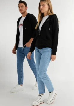 D.Franklin Embroidery Logo Zip Hoodie Black|Damen Sweatshirts|Sweatshirts