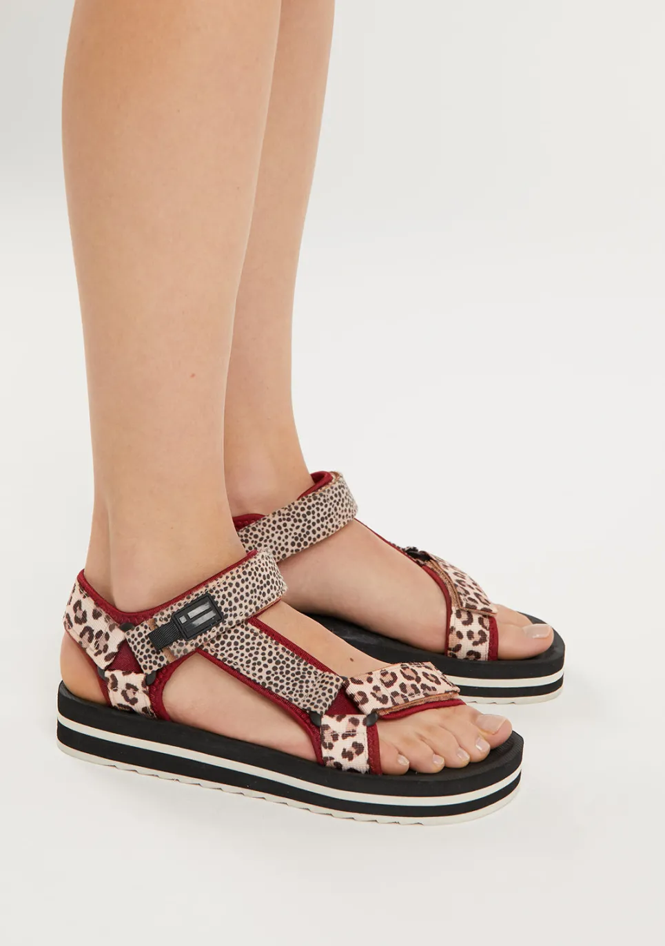 D.Franklin Forest High Strips Animal Burgundy|Damen Sandalen