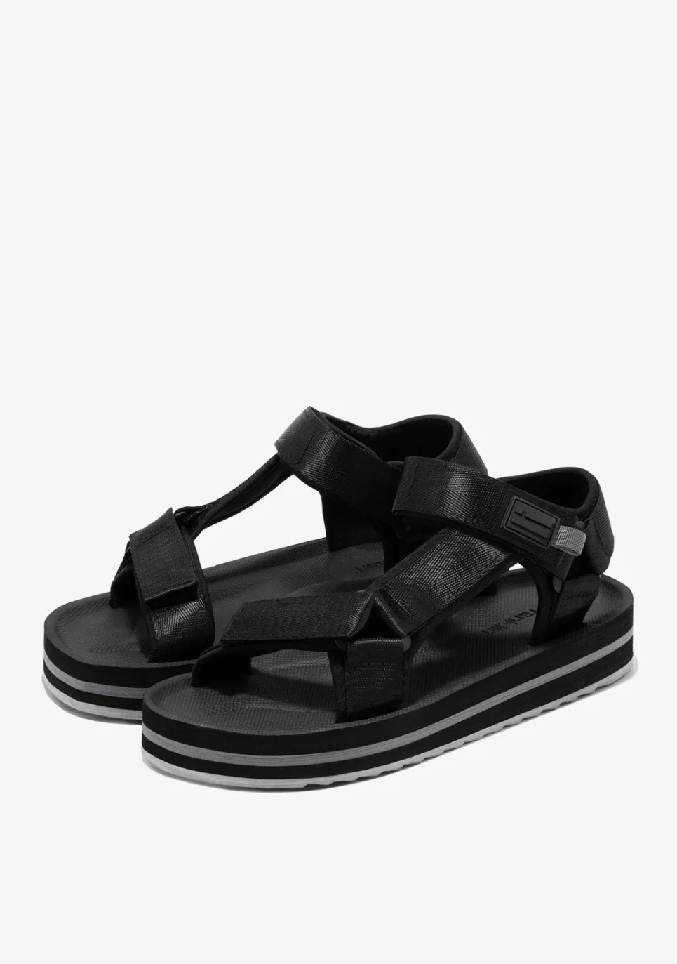 D.Franklin Forest High Strips Full Black|Damen Sandalen
