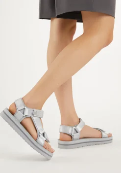 D.Franklin Forest High Strips Silver|Damen Sandalen
