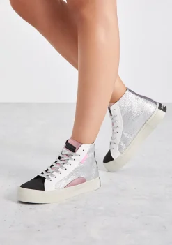 D.Franklin Half Moon High Glitter Silver|Damen Sneakers