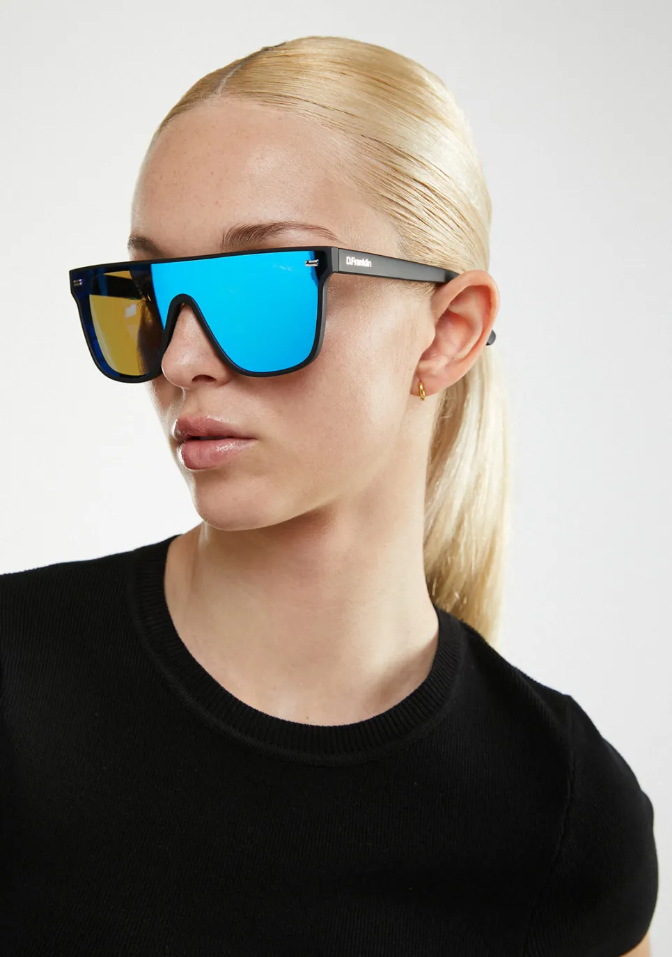 D.Franklin Infinity Matt Black / Blue Revo|Damen Eckige Sonnenbrillen|Eckige Sonnenbrillen