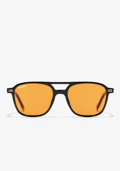 D.Franklin Jackson Square Shiny Black / Orange|Damen Polarisierte Sonnenbrillen|Pilotenbrillen