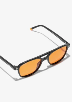 D.Franklin Jackson Square Shiny Black / Orange|Damen Polarisierte Sonnenbrillen|Pilotenbrillen