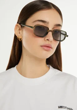 D.Franklin Jiggy Crystal Green / Smoke|Damen Polarisierte Sonnenbrillen|Eckige Sonnenbrillen