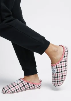 D.Franklin Mercredy Slipper Houndstooth Black / Pink|Damen Hausschuhe
