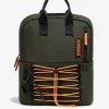 D.Franklin Multi-Pocket Nylon Backpack Green + Custom Set Orange|Damen Rucksäcke|Backpack