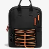 D.Franklin Multi-Pocket Nylon Backpack Black + Custom Set Orange|Damen Rucksäcke|Backpack