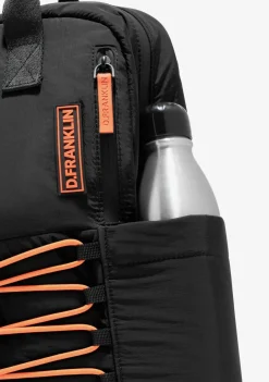 D.Franklin Multi-Pocket Nylon Backpack Black + Custom Set Orange|Damen Rucksäcke|Backpack