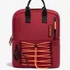 D.Franklin Multi-Pocket Nylon Backpack Red + Custom Set Orange|Damen Rucksäcke|Backpack