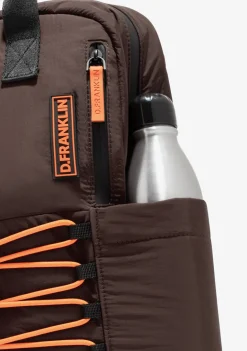 D.Franklin Multi-Pocket Nylon Backpack Brown + Custom Set Orange|Damen Rucksäcke|Backpack