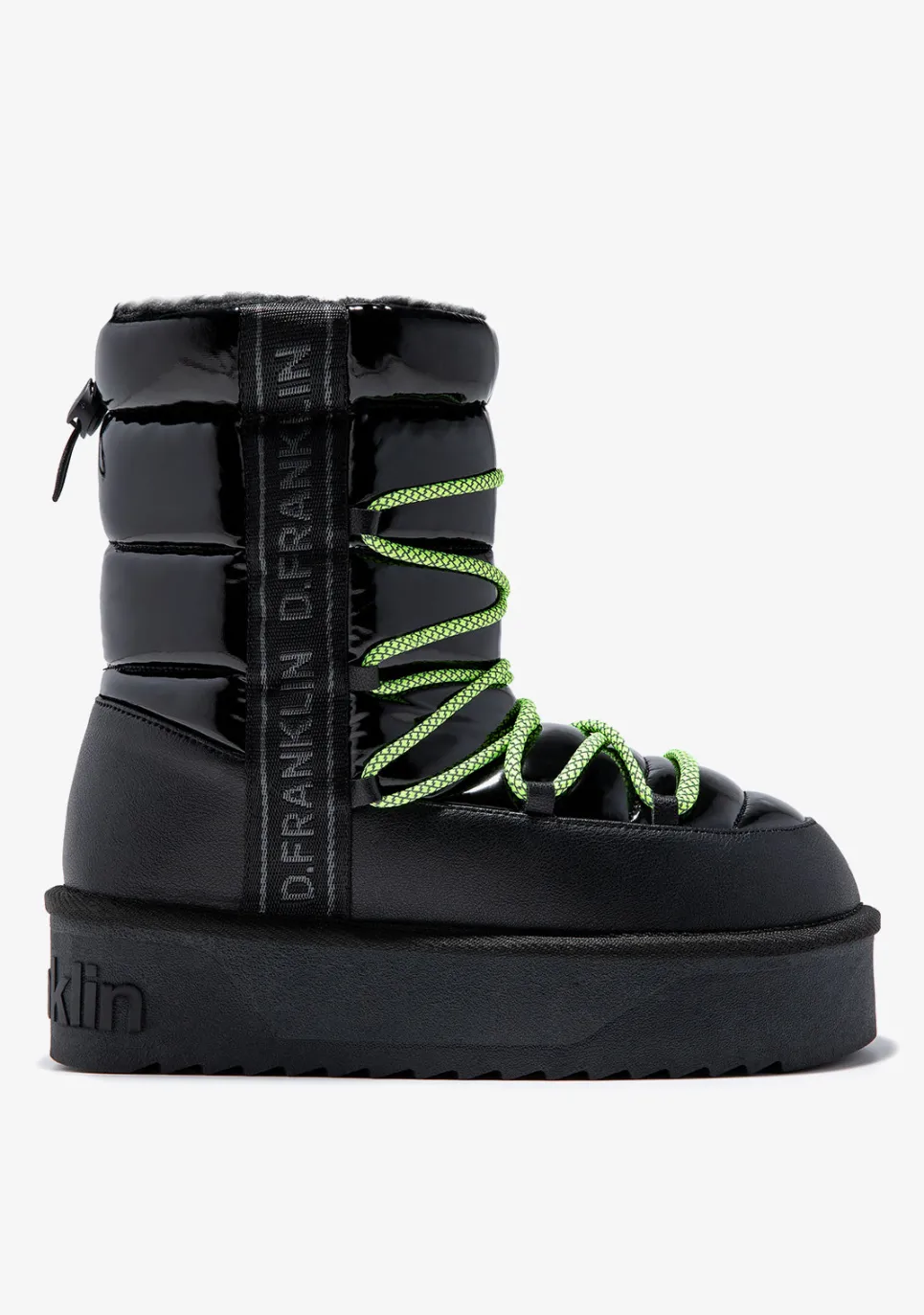 D.Franklin Nordic V.2 Shiny Bomb Black|Damen Plattform-Stiefel|Stiefel