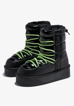 D.Franklin Nordic V.2 Shiny Bomb Black|Damen Plattform-Stiefel|Stiefel