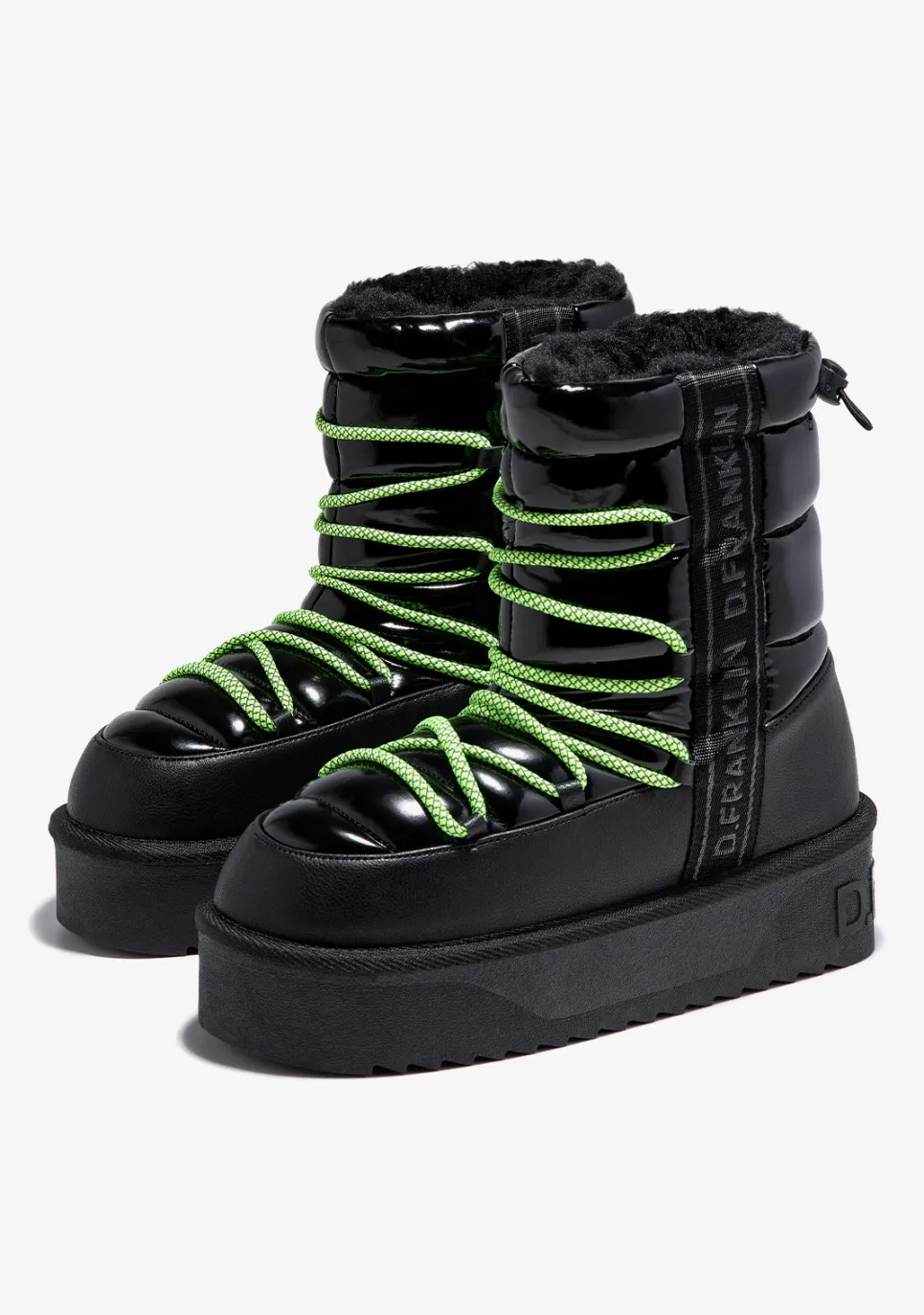 D.Franklin Nordic V.2 Shiny Bomb Black|Damen Plattform-Stiefel|Stiefel