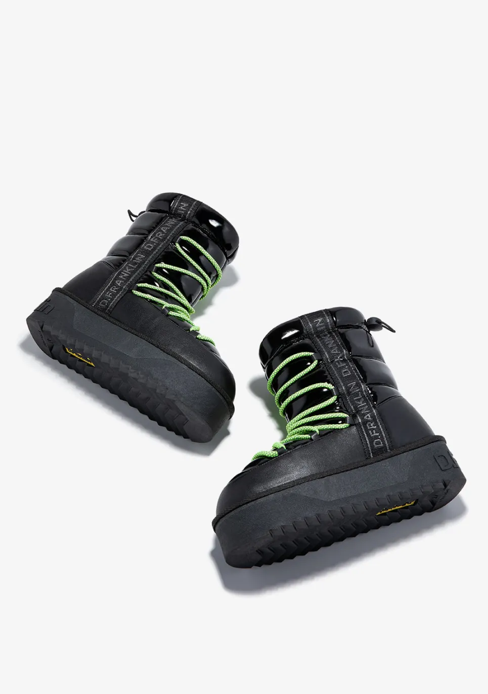 D.Franklin Nordic V.2 Shiny Bomb Black|Damen Plattform-Stiefel|Stiefel