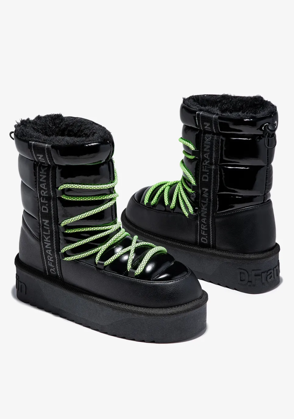 D.Franklin Nordic V.2 Shiny Bomb Black|Damen Plattform-Stiefel|Stiefel