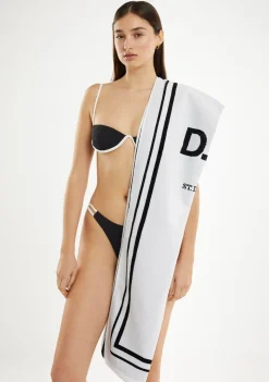 D.Franklin Old Money Jacquard Velour Beach Towel White|Damen Handtücher|Handtücher