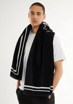 D.Franklin Old Money Jacquard Velour Beach Towel Black|Damen Handtücher|Handtücher