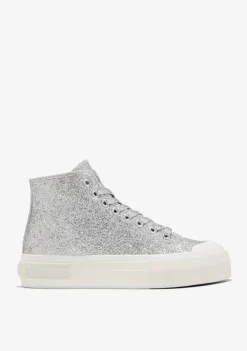 D.Franklin One Way High Glitter Silver|Damen Plattform-Sneakers|Sneakers