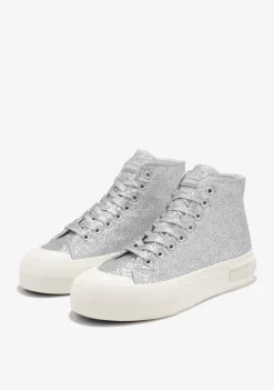 D.Franklin One Way High Glitter Silver|Damen Plattform-Sneakers|Sneakers