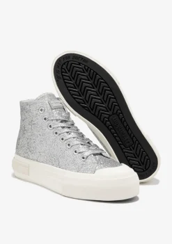 D.Franklin One Way High Glitter Silver|Damen Plattform-Sneakers|Sneakers