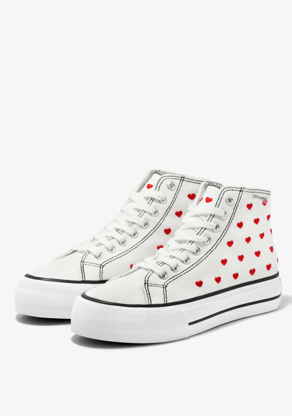 D.Franklin One Way Love Heart / White Special Edition|Damen Plattform-Sneakers|Sneakers