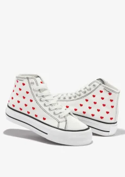 D.Franklin One Way Love Heart / White Special Edition|Damen Plattform-Sneakers|Sneakers