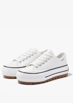 D.Franklin One Way Low Track Canvas Basic White|Damen Sneakers