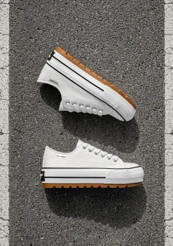 D.Franklin One Way Low Track Canvas Basic White|Damen Sneakers
