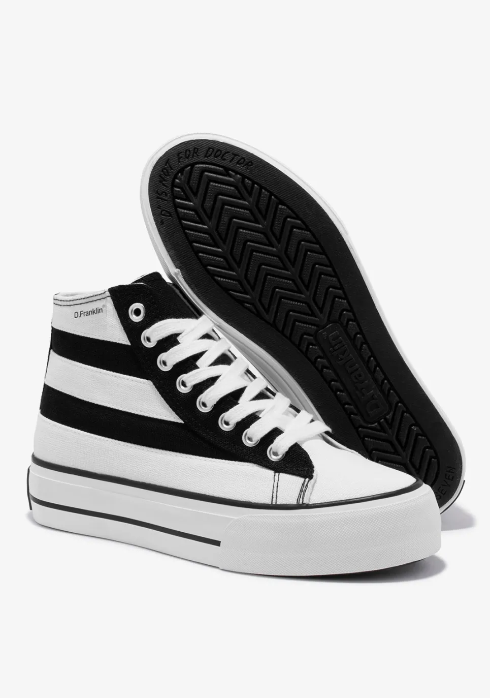 D.Franklin One Way Patch Black & White|Damen Plattform-Sneakers|Sneakers
