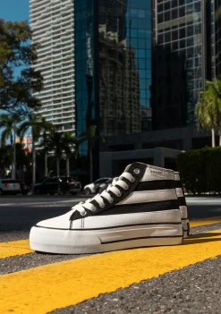 D.Franklin One Way Patch Black & White|Damen Plattform-Sneakers|Sneakers