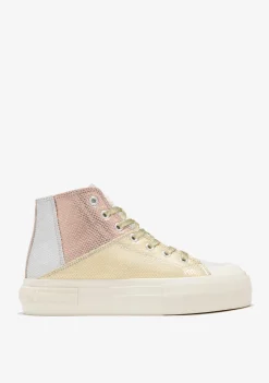 D.Franklin One Way Patchwork High Gold|Damen Plattform-Sneakers|Sneakers