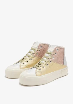 D.Franklin One Way Patchwork High Gold|Damen Plattform-Sneakers|Sneakers