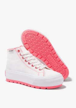 D.Franklin One Way Track Canvas Basic White / Fuchsia|Damen Plattform-Sneakers|Sneakers
