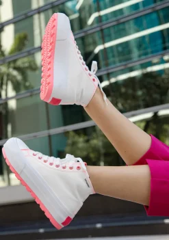 D.Franklin One Way Track Canvas Basic White / Fuchsia|Damen Plattform-Sneakers|Sneakers