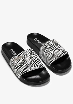 D.Franklin Pala Slide White Zebra|Damen Sandalen
