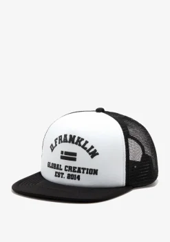 D.Franklin Puff Print Trucker Cap Black-White|Damen Kappen|Kappen