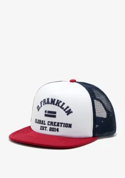 D.Franklin Puff Print Trucker Cap Navy-Red|Damen Kappen|Kappen