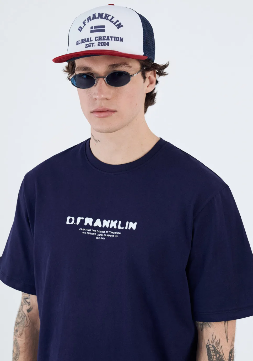 D.Franklin Puff Print Trucker Cap Navy-Red|Damen Kappen|Kappen