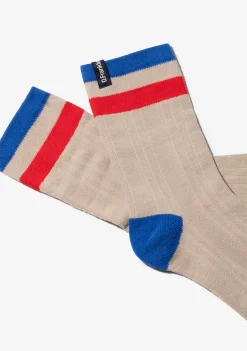 D.Franklin Retro 3 Stripes Cuff Socks 2 Pack Sand-White|Herren Socken