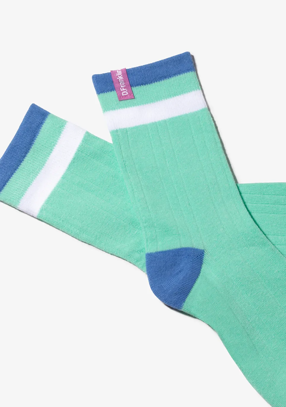 D.Franklin Retro 3 Stripes Cuff Socks 2 Pack Mint-White|Damen Socken
