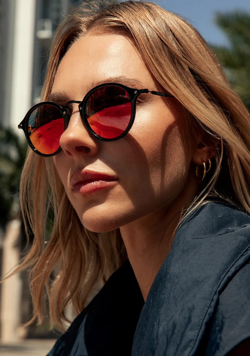 D.Franklin Roller TR90 Black / Red|Damen Runde Sonnenbrillen|Runde Sonnenbrillen